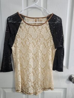 BKE floral lace shear blouse fairy grunge Coquette romantic sequins small